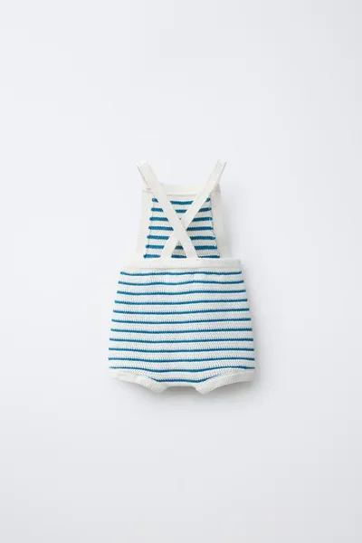 Трикотажные шортики-комбинезон KNIT SHORT DUNGAREES, Экрю — фото 3