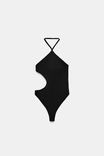 Боди с вырезами и бретелью STRETCH KNIT HALTER CUT-OUT, Чёрный — фото 5