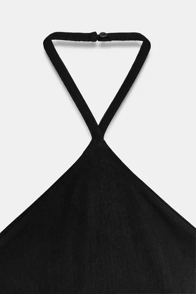 Боди с вырезами и бретелью STRETCH KNIT HALTER CUT-OUT, Чёрный — фото 6