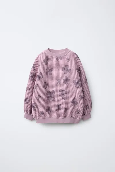 Свитер WAFFLE-KNIT с цветочным принтом, Розовый — фото 2