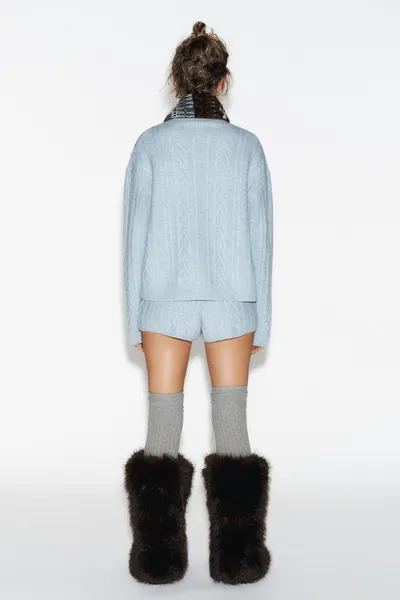 Шорты CABLE KNIT из шерсти (80%) из коллекции SKI, Светло-голубой — фото 5