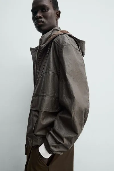 Куртка из льна и хлопка с восковой пропиткой, Коричневый марл — фото 5
