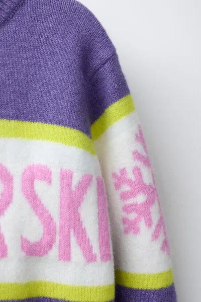 Вязаный джемпер с текстом SKI COLLECTION, Фиолетовый — фото 3