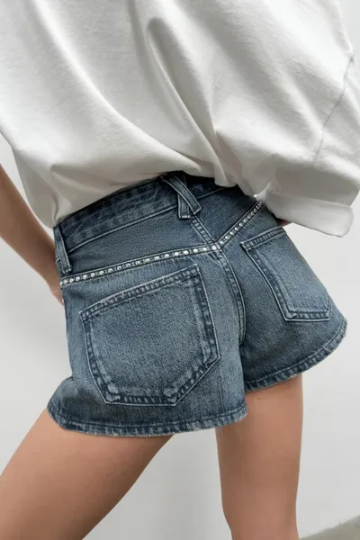 Джинсовые шорты TRF STUDDED DENIM SHORTS, Синий — фото 5