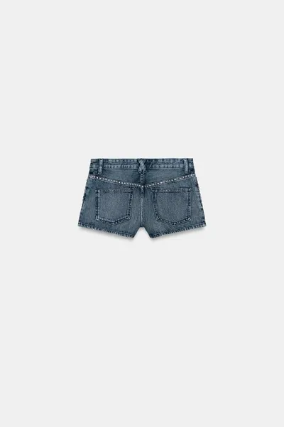 Джинсовые шорты TRF STUDDED DENIM SHORTS, Синий — фото 7