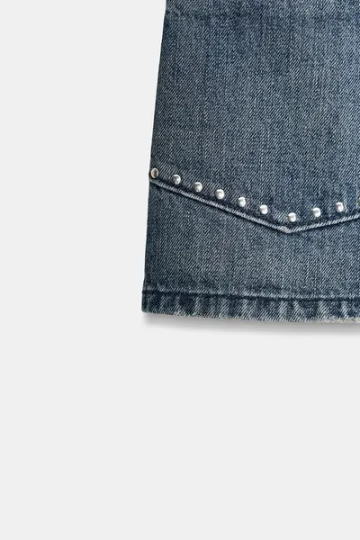 Джинсовые шорты TRF STUDDED DENIM SHORTS, Синий — фото 8