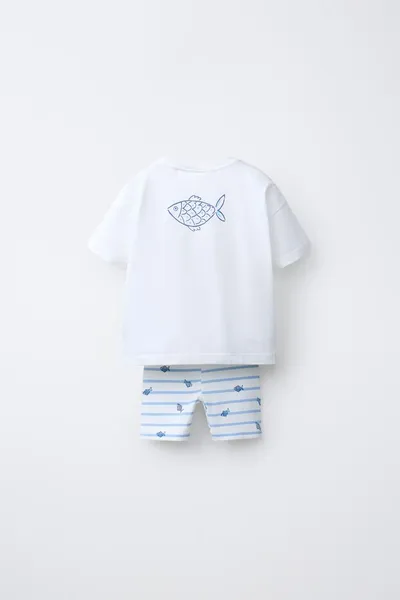 Набор: футболка FISH PRINT и велосипедные леггинсы, BLUE/WHITE — фото 2
