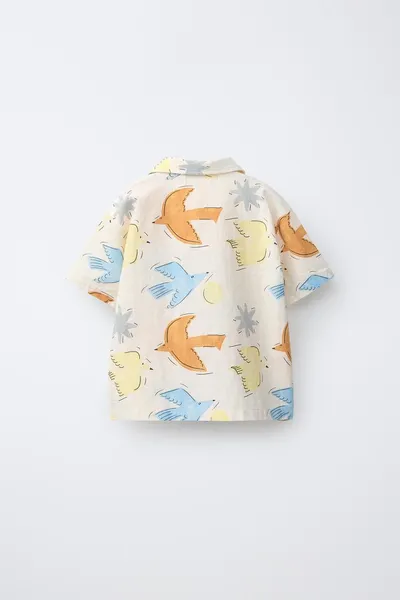 BIRD PRINT Рубашка, Светлая — фото 2