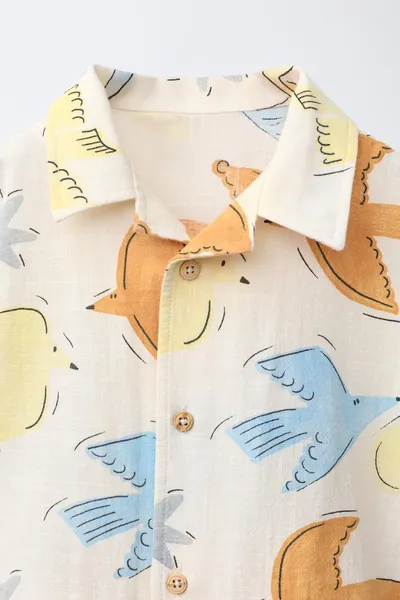 BIRD PRINT Рубашка, Светлая — фото 3