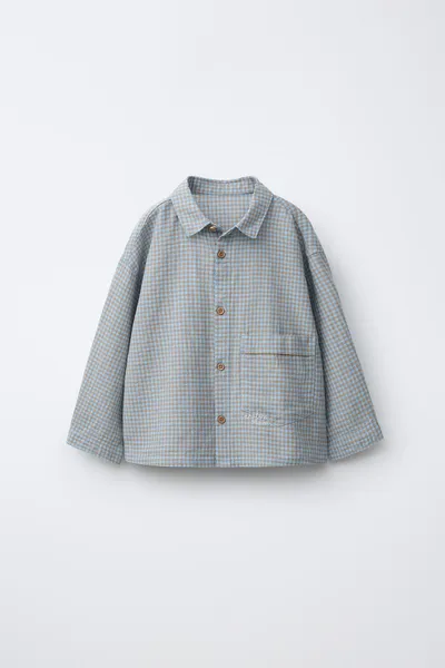 Рубашка GINGHAM PRINT из хлопка и льна, Синий, 55 % лён, 45 % хлопок — фото 2