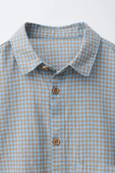 Рубашка GINGHAM PRINT из хлопка и льна, Синий, 55 % лён, 45 % хлопок — фото 4