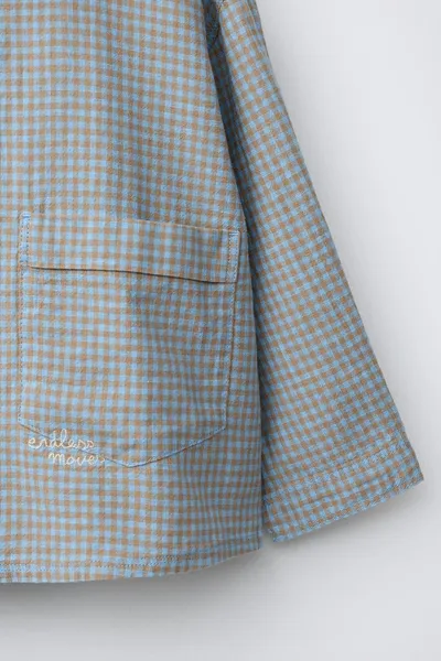 Рубашка GINGHAM PRINT из хлопка и льна, Синий, 55 % лён, 45 % хлопок — фото 5