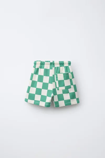 Шорты Bermuda CHECKERBOARD, ECRU / GREEN — фото 2