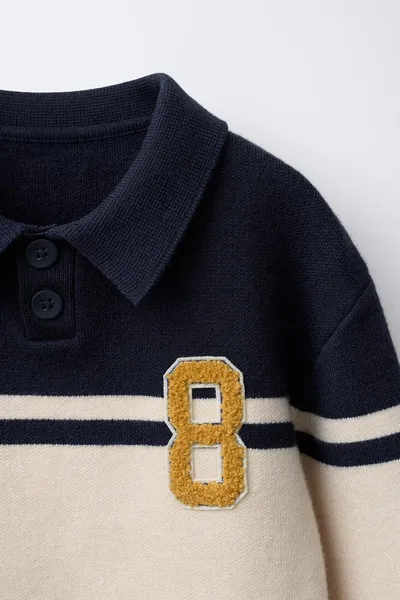 Поло рубашка VARISITY PATCH KNIT, Тёмно-синий — фото 3