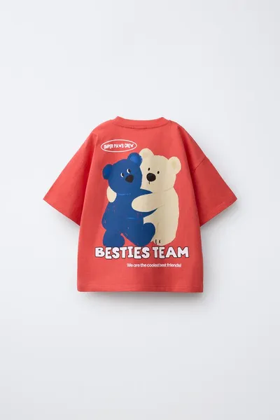 BEAR PRINT футболка, RED / CORAL — фото 2