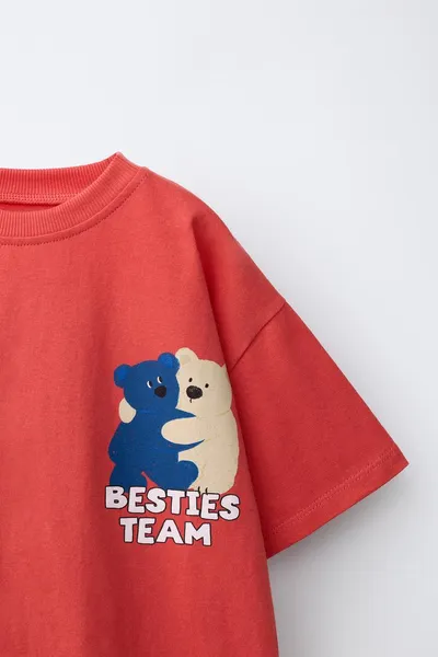 BEAR PRINT футболка, RED / CORAL — фото 3
