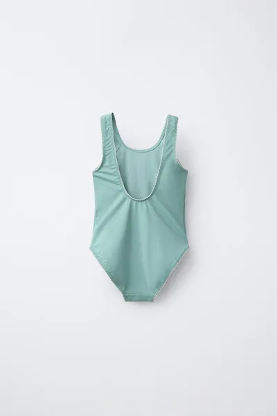 Купальник с вышивкой в виде клубники для детей 6–14 лет, GREEN / BLUE — фото 2