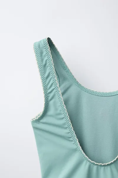 Купальник с вышивкой в виде клубники для детей 6–14 лет, GREEN / BLUE — фото 4