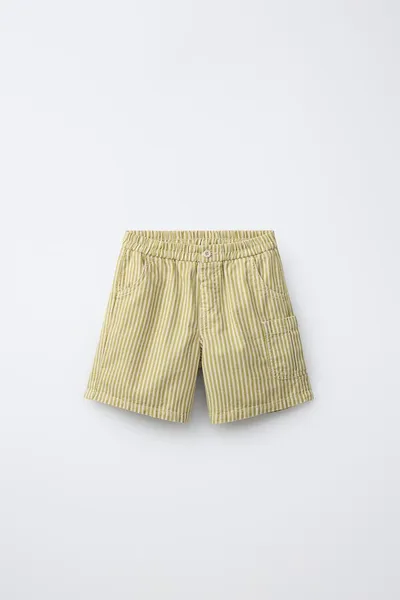 Бермудные шорты COTTON LINEN, ECRU / GREEN — фото 4