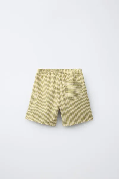 Бермудные шорты COTTON LINEN, ECRU / GREEN — фото 5