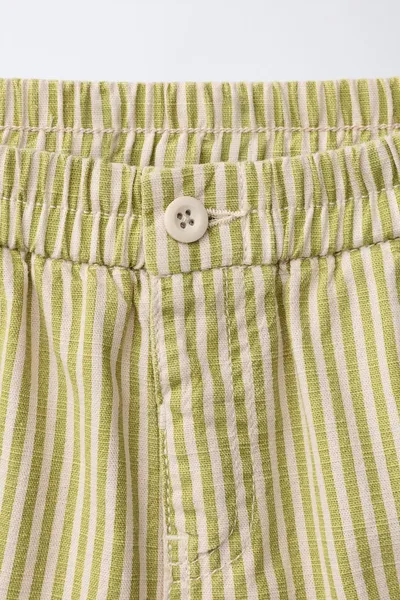 Бермудные шорты COTTON LINEN, ECRU / GREEN — фото 6