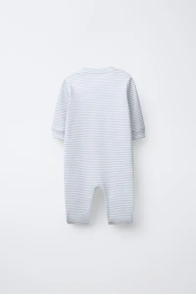 Комплект из двух комбинезонов WARM STRIPED и STAR PRINT со съёмными ножками, ECRU / BLUE — фото 3