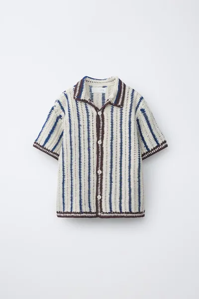 Вязаная крючком рубашка CROCHET KNIT, Тёмно-синий — фото 3