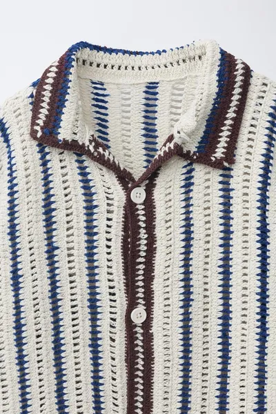 Вязаная крючком рубашка CROCHET KNIT, Тёмно-синий — фото 4