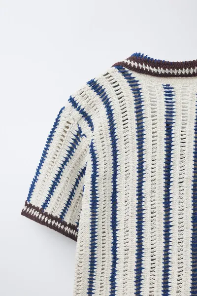 Вязаная крючком рубашка CROCHET KNIT, Тёмно-синий — фото 5