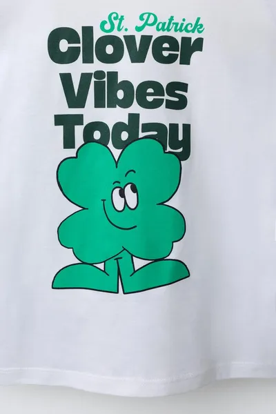 SLOGAN AND CLOVER PRINT футболка, Белый — фото 4