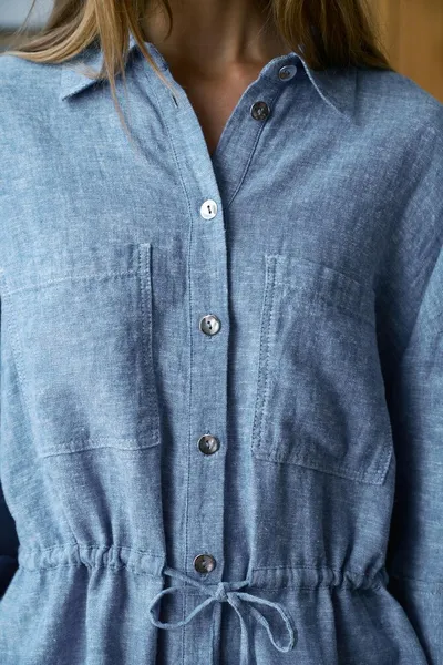Рубашка сафари из льняной смеси LINEN BLEND, Светло-голубой — фото 7