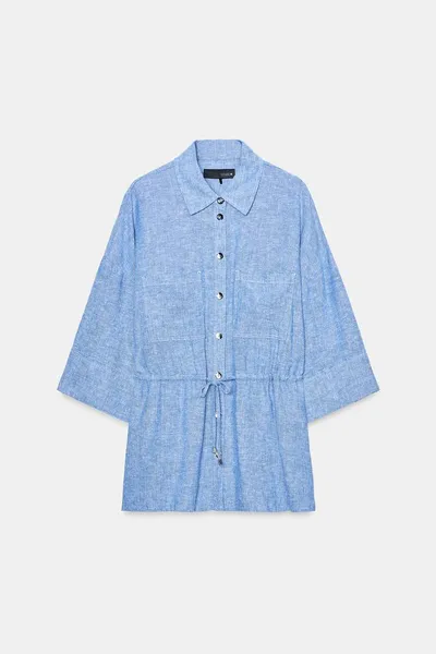 Рубашка сафари из льняной смеси LINEN BLEND, Светло-голубой — фото 8