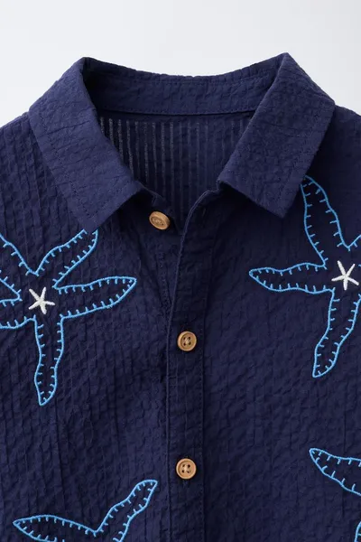 Рубашка EMBROIDERED STAR SEERSUCKER, Тёмно-синий — фото 3