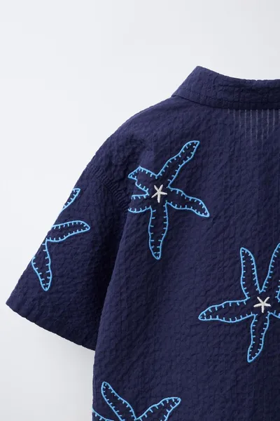 Рубашка EMBROIDERED STAR SEERSUCKER, Тёмно-синий — фото 4