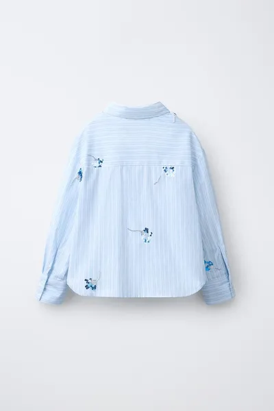 Рубашка и топ с пайетками и цветочным принтом SEQUINNED FLORAL, Синий — фото 3