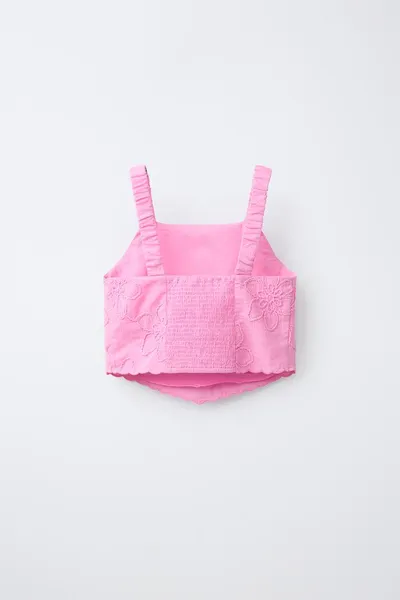 Топ с цветочной вышивкой FLORAL EMBROIDERED TOP, Mid-PINK — фото 4