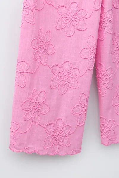 Брюки с вышивкой в цветочек широкого кроя, Мид-PINK — фото 6