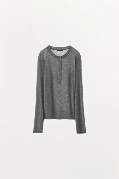 Футболка Henley из лиоцелла, Серый — фото 4