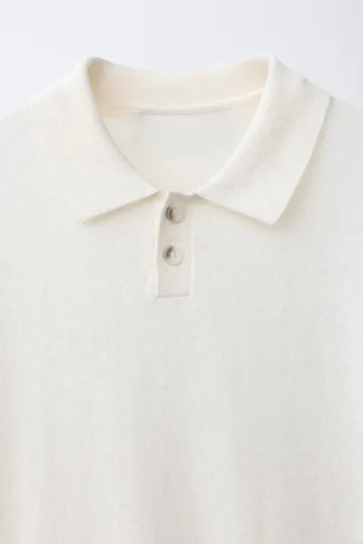 Поло рубашка COTTON LINEN, Экрю — фото 3