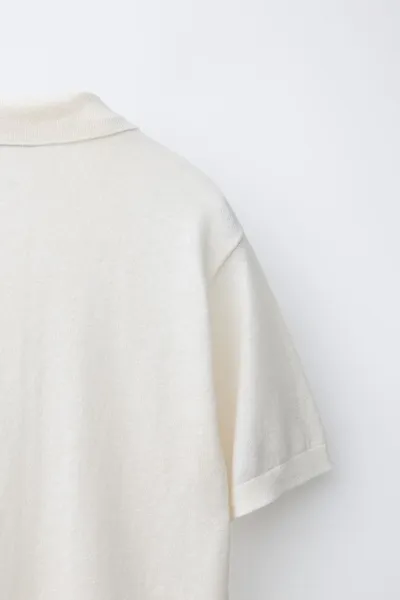 Поло рубашка COTTON LINEN, Экрю — фото 4