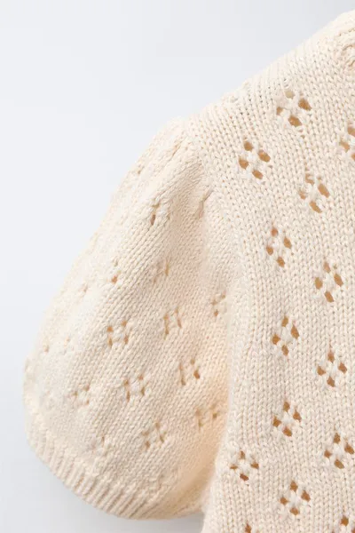 Топ с ажурной вязкой и вышивкой в виде цветов CUTWORK, Экрю — фото 4