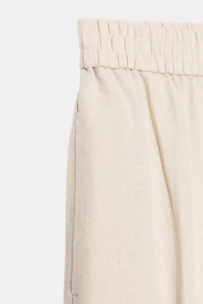Прямые брюки с льняной тканью, Светлый BEIGE, льняная смесь — фото 8