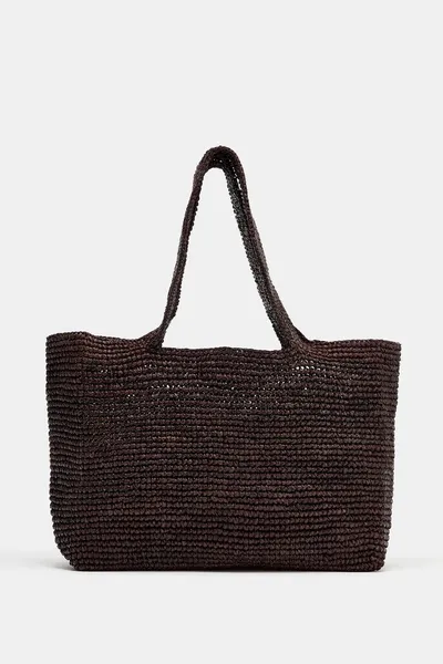 Сумка RAFFIA TOTE, Шоколадный, рафиевый верх — фото 4
