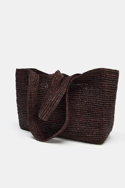 Сумка RAFFIA TOTE, Шоколадный, рафиевый верх — фото 5