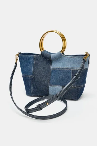 Сумка PATCHWORK MINI BUCKET BAG, Синий деним — фото 4