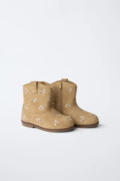 Вышитые кожаные ботинки, SAND BROWN, натуральная кожа — фото 2