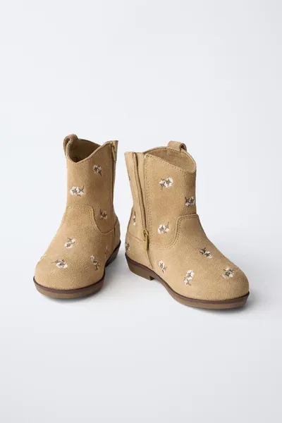 Вышитые кожаные ботинки, SAND BROWN, натуральная кожа — фото 3