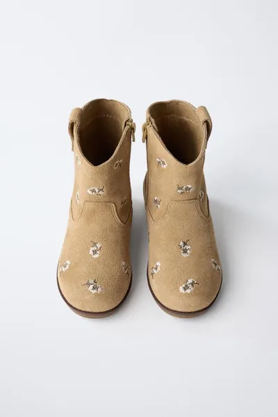 Вышитые кожаные ботинки, SAND BROWN, натуральная кожа — фото 4