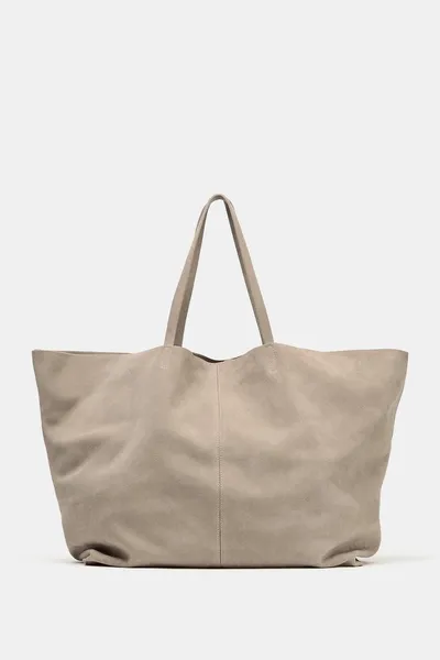 Сумка MAXI SPLIT SUEDE TOTE BAG, Песочный/коричневый — фото 3