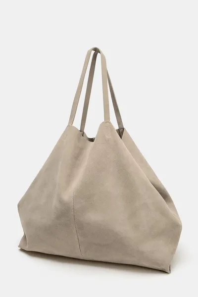 Сумка MAXI SPLIT SUEDE TOTE BAG, Песочный/коричневый — фото 4